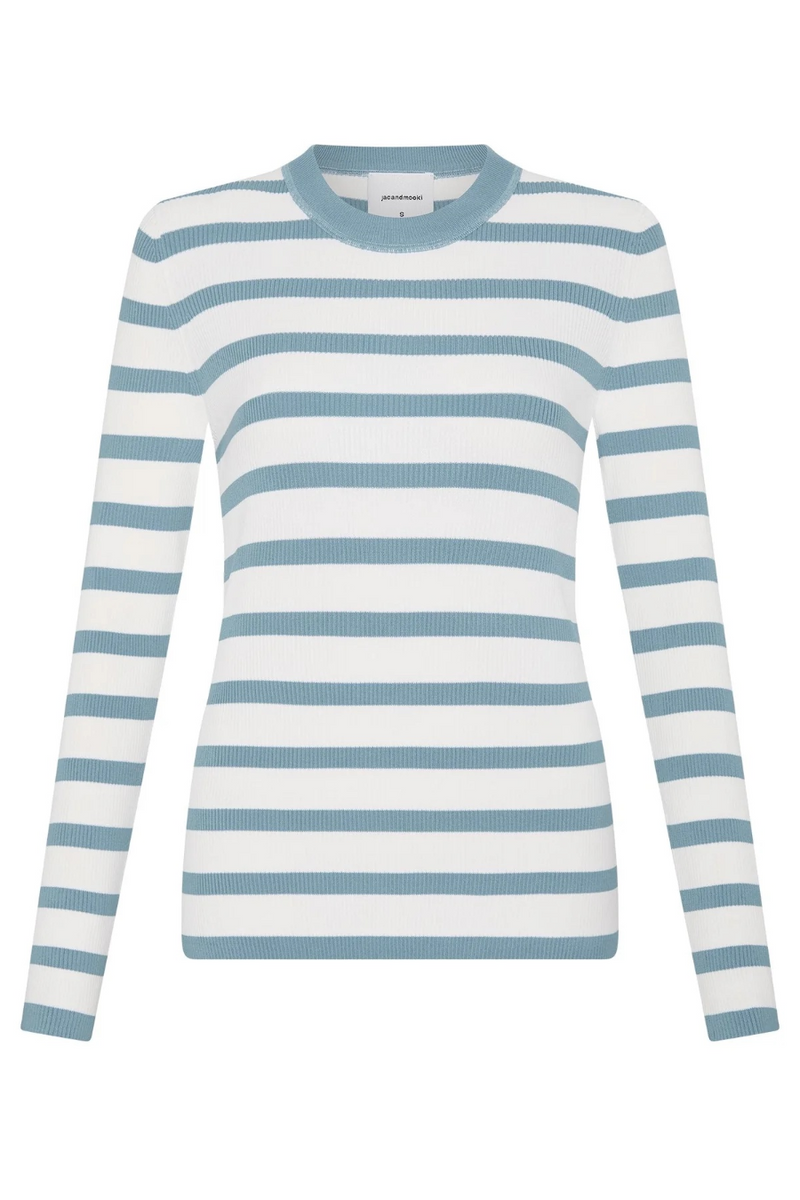 Agnes Knit Tee Blue Fog Stripe