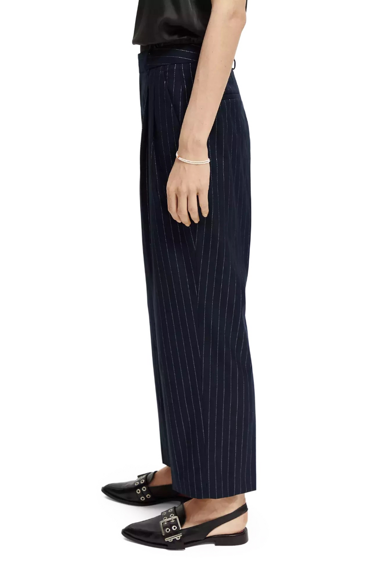 Loose tapered fit pinstripe trousers