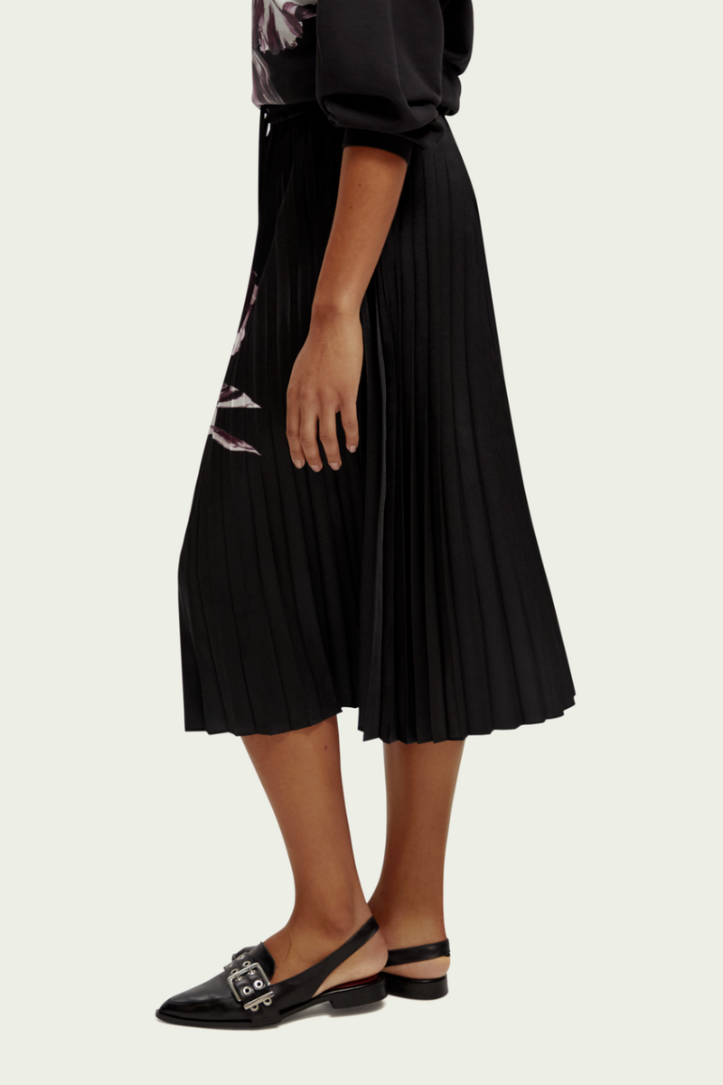 Printed pleated midi skirt