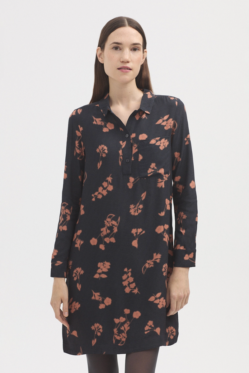 Dot Flowers Polo Collar Dress