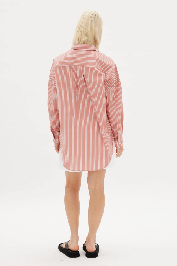 Chiara Mid Length Stripes Shirt - Himalayan Pink/White