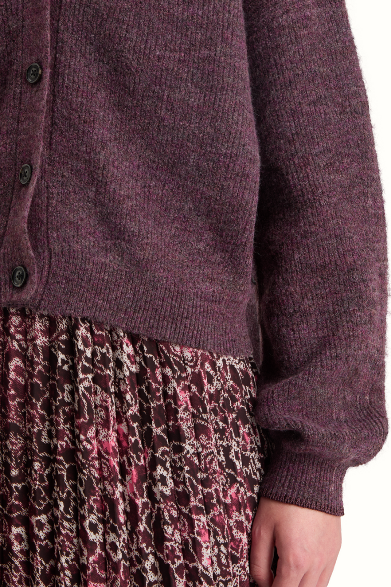 Relaxed Fit Fuzzy Cardigan Berry