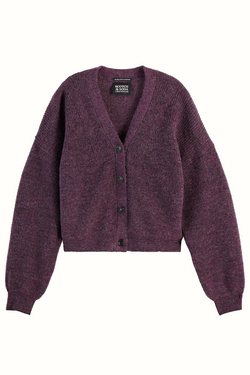 Relaxed Fit Fuzzy Cardigan Berry