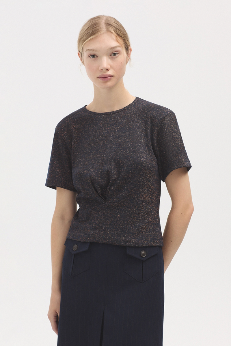 Lurex Short Slv Top - Navy