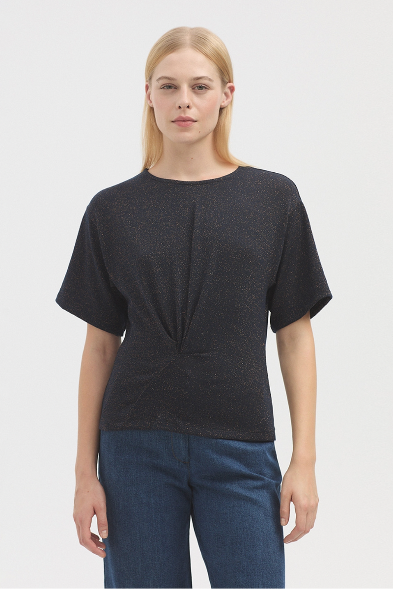 Lurex Short Slv Top - Navy