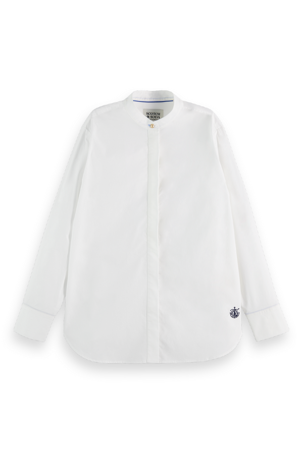 Collarless Relaxed Fit Shirt - White