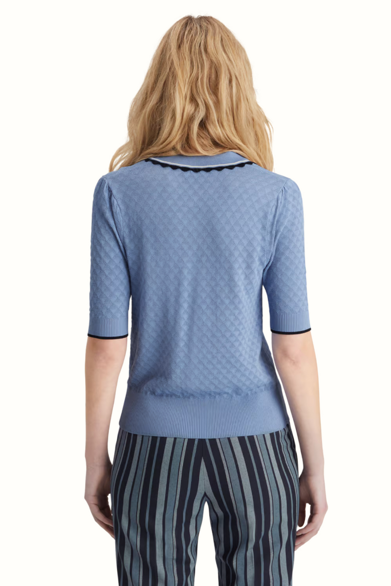 Pointelle Collared Knit Top