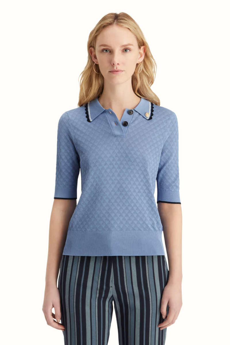 Pointelle Collared Knit Top