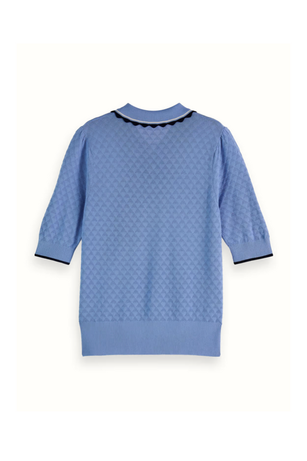 Pointelle Collared Knit Top