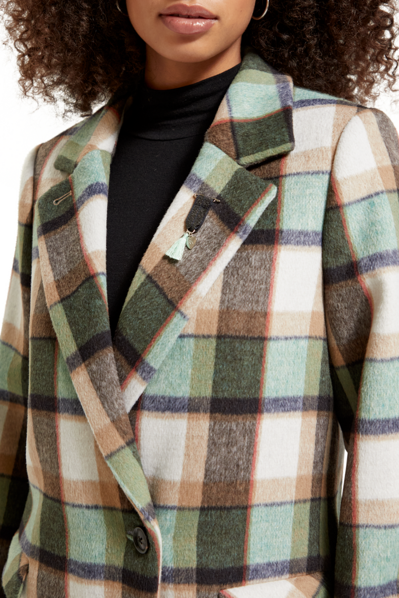 Green Check Single Breasted Coat